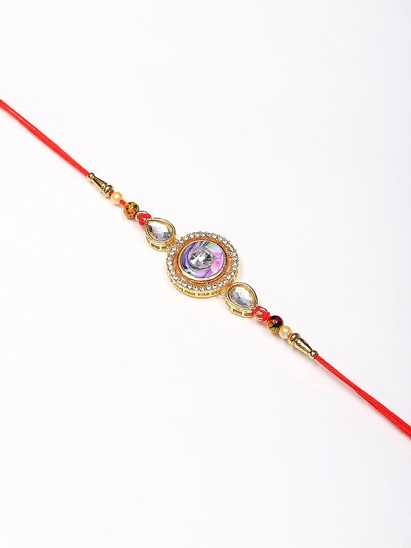 Stone Studded Round Shape Rakhi with Sacred Thread