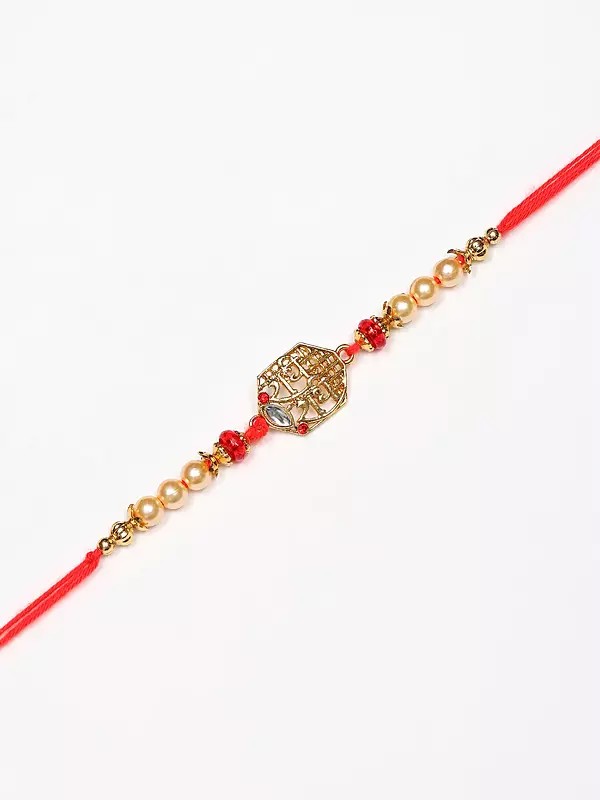 Spiritual Radhe Radhe Rakhi with Bead and Stone work