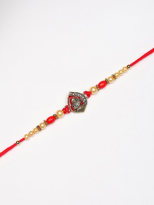 Auspicious Shivling Rakhi with Red Thread and Stone-Beads work