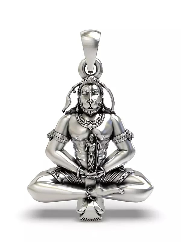 Meditating Hanuman Sterling Silver Pendant