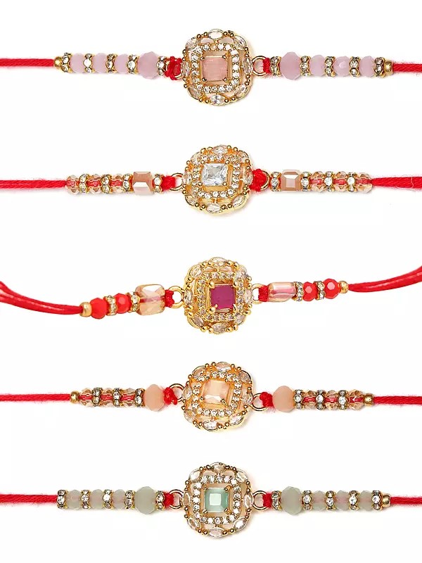 Stone Studded and Beaded Charm of Eternity Rakhi (Set of 5)