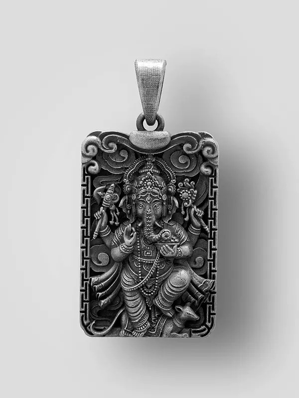 Rectangular Shape Chaturbhuja Ganesha Pendant