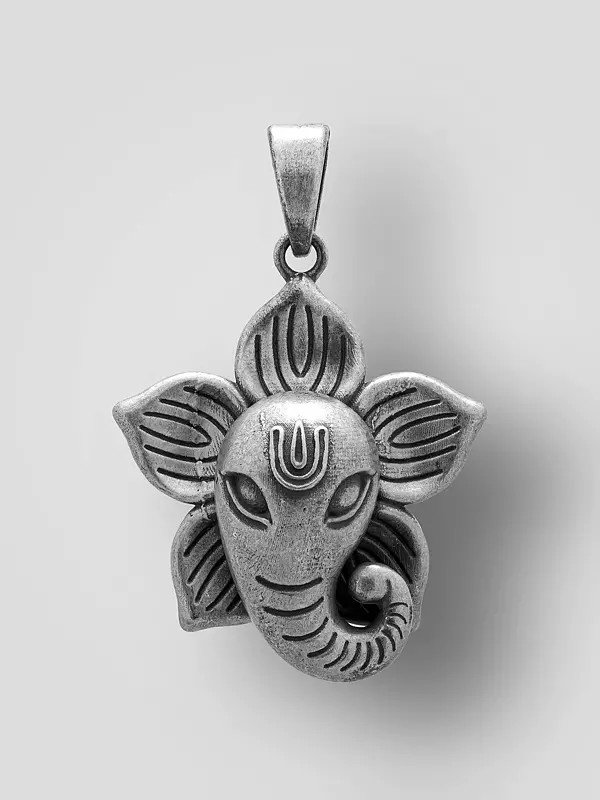 Flower Ganesh Face Sterling Silver Pendant