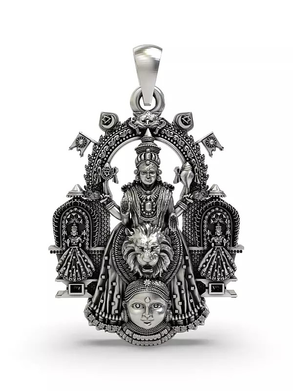 Sterling Silver Goddess Mookambika (Rare Goddess of India) Pendant