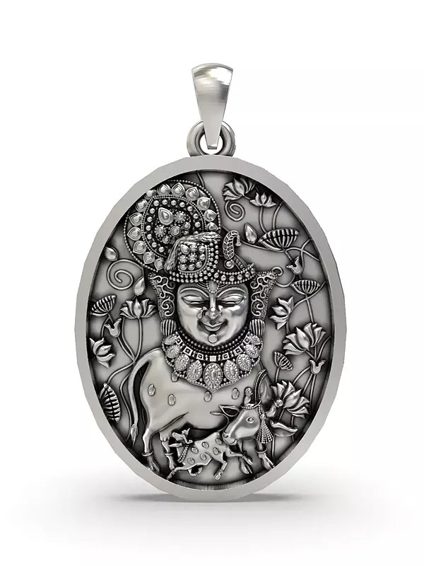 Oval Shape Shrinathji Sterling Silver Pendant