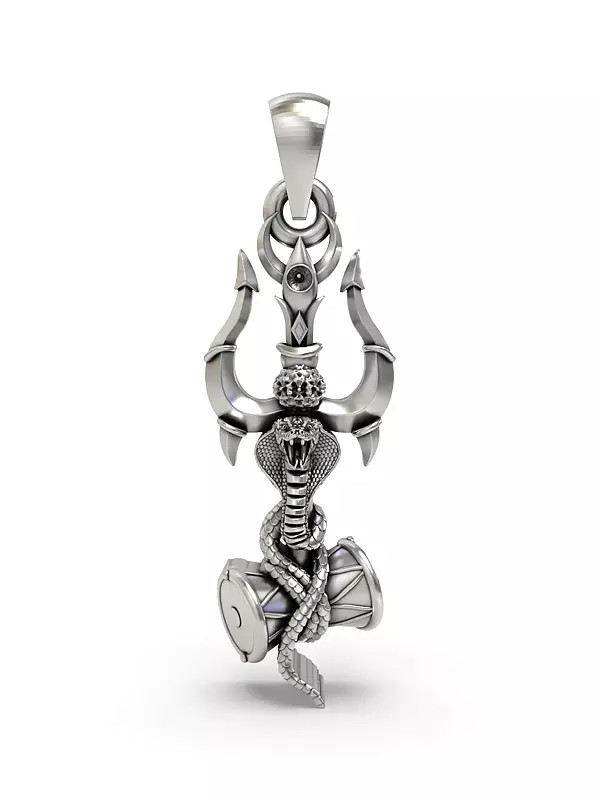 Trishul with Damru and Snake Pendant