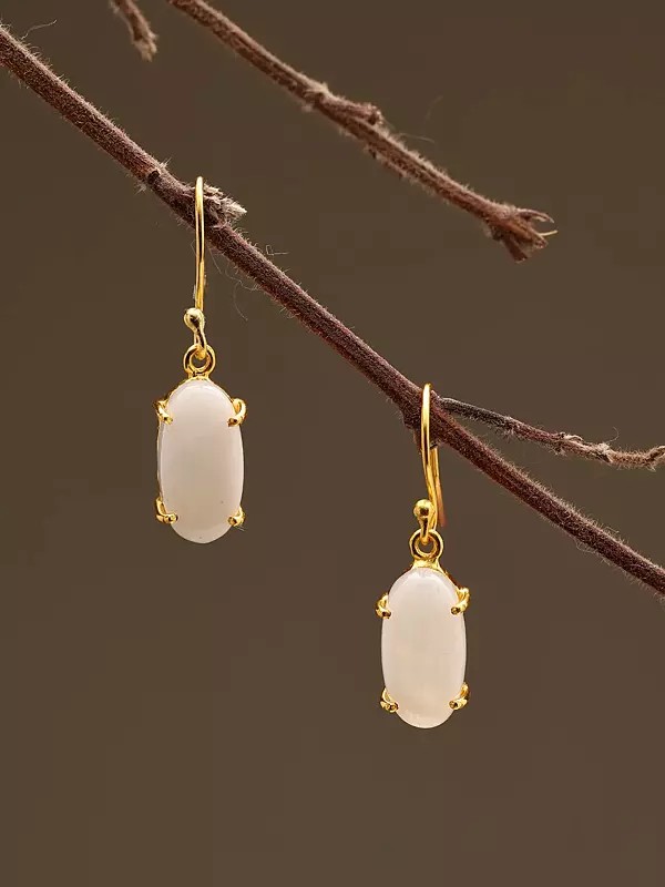 Oval Shaped Rainbow Moonstone Earrings