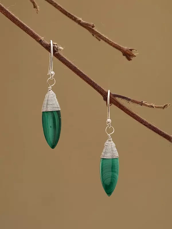 Malachite Gemstone Hook Earrings