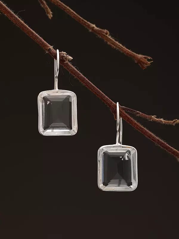 Cushion Shape Faceted Crystal Dangle Earrings