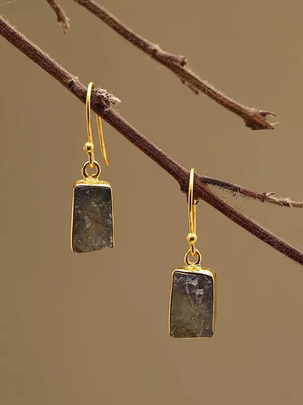 Sterling Silver Hook Earrings with Raw Labradorite