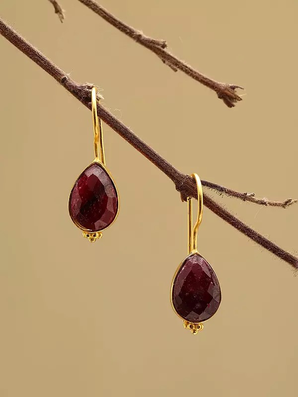 Teardrop Shape Faceted Ruby Earrings