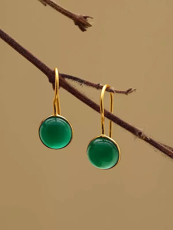 Round Cut Green Onyx Earrings