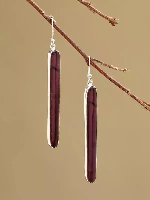 Long Vertical Amethyst Bar Hook Earrings