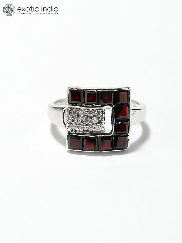 Square Cut Faceted Garnet Ring