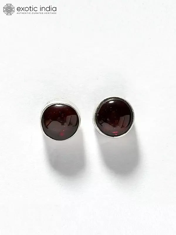 Small Round Cut Garnet Earrings | Sterling Silver Jewelry