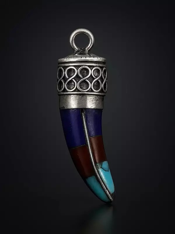 Multi-color Inlay Claw Pendant | Sterling Silver Pendants