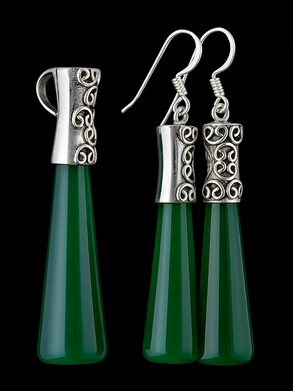 Inlay Pencil Pendant with Matching Drop Earrings Set - Sterling Silver