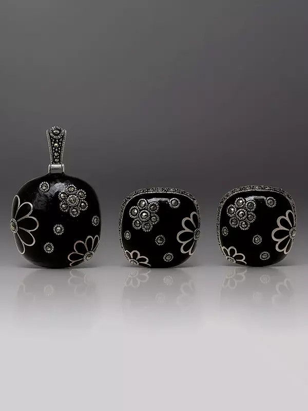 Black Marcasite Pendant and Earrings Set