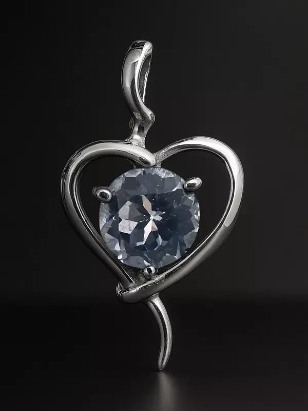 Sterling Silver Heart-Shape Pendant with Faceted Gems