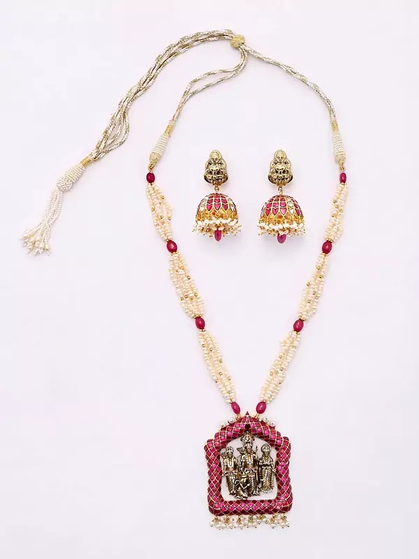 Ramdarbar Necklace and Earrings Set with Beaded Strand
