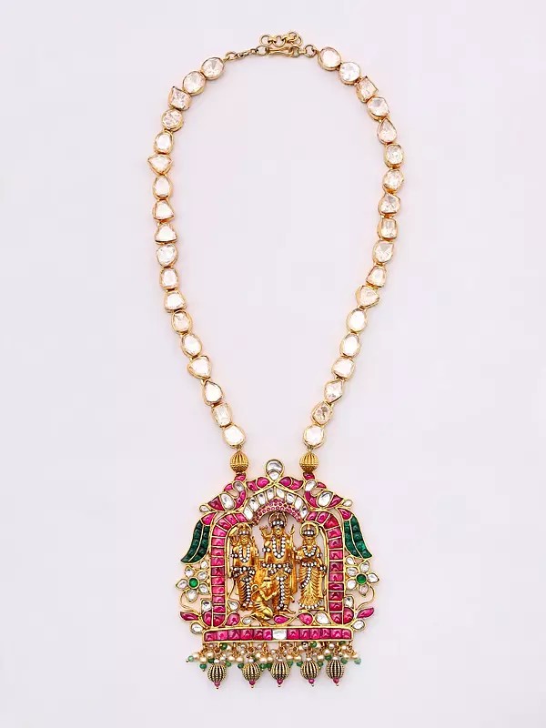 Kundan and Polki Diamond Studded Ramdarbar Necklace