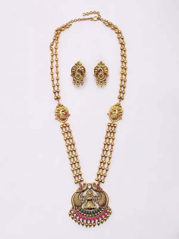 Traditional Goddess Laxmi Temple Necklace and Earrings Set