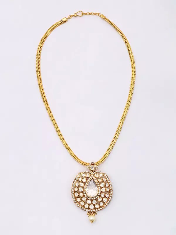 Polki Diamond Studded Sterling Silver Necklace