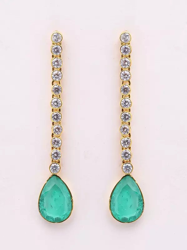 Polki Diamond Long Earrings with Faceted Aqua Drop