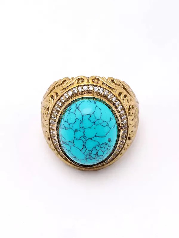 Scrollwork Patterns Oval Cut Turquoise Ring