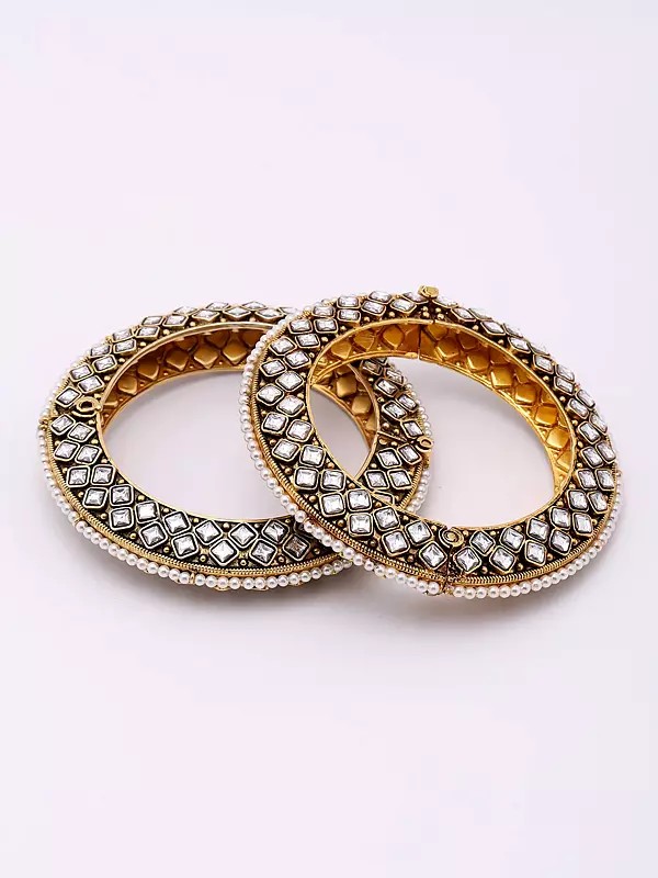 Screw Openable Kundan Studded Pair of Bangles