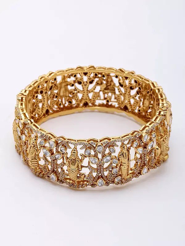 Polki Diamond Navagraha Screw Openable Sterling Silver Bangle