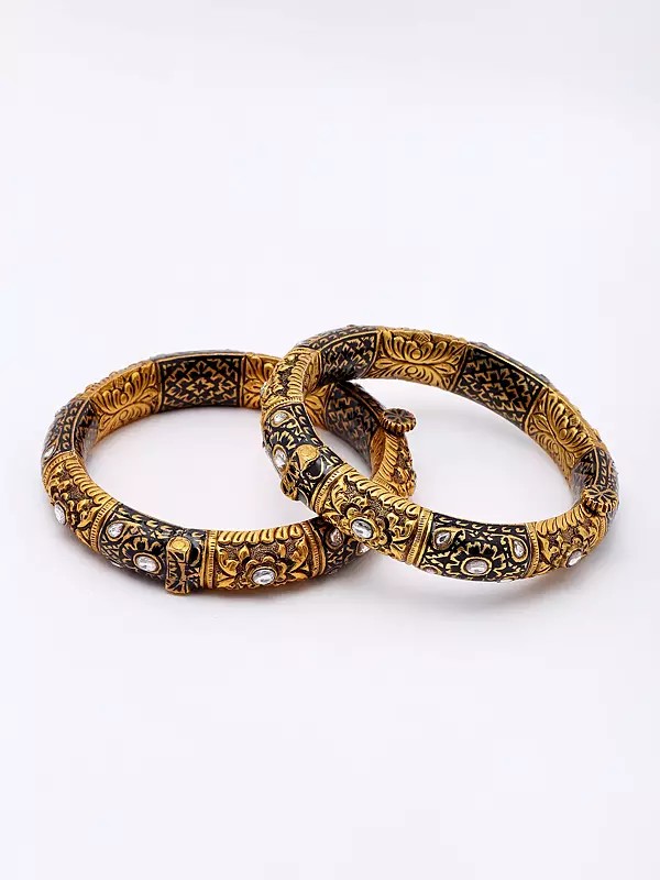 Floral Design Sterling Silver Openable Bangles (Set of 2)