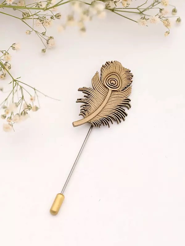 Peacock Feather Brass Lapel Pin