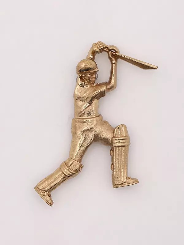 Cricket Batsman Brass Brooch