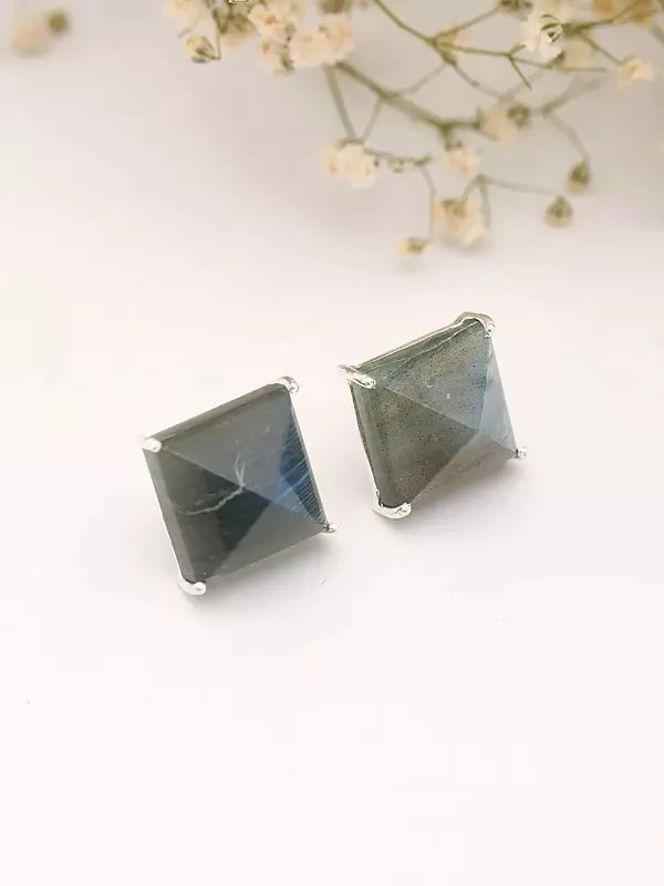 Square Shaped Faceted Labradorite Studs