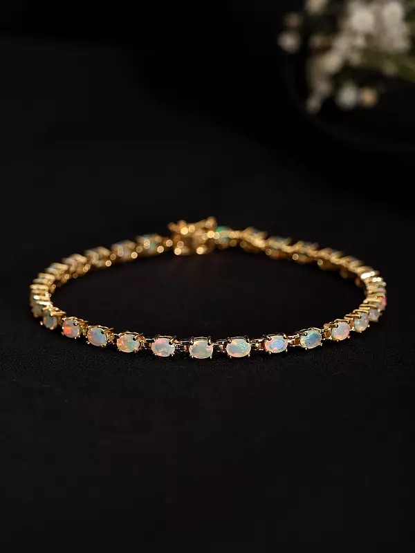 Oval Shape Faceted Ethiopian Opal Tennis Bracelet