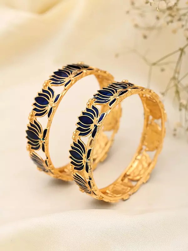 Enamelled Lotus Bangles (Set of 2)