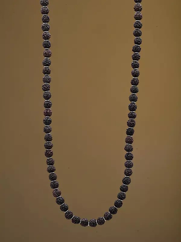 Natural Rudraksha Mala with Orange Tassel