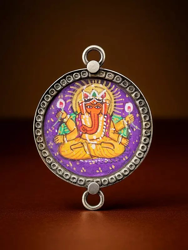 Round Shape Hand Painted Four-Armed Lord Ganesha Pendant
