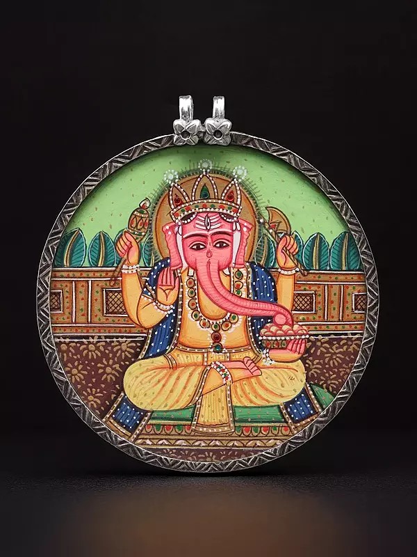 Hand Painted Chaturbhuja Lord Ganesha Pendant