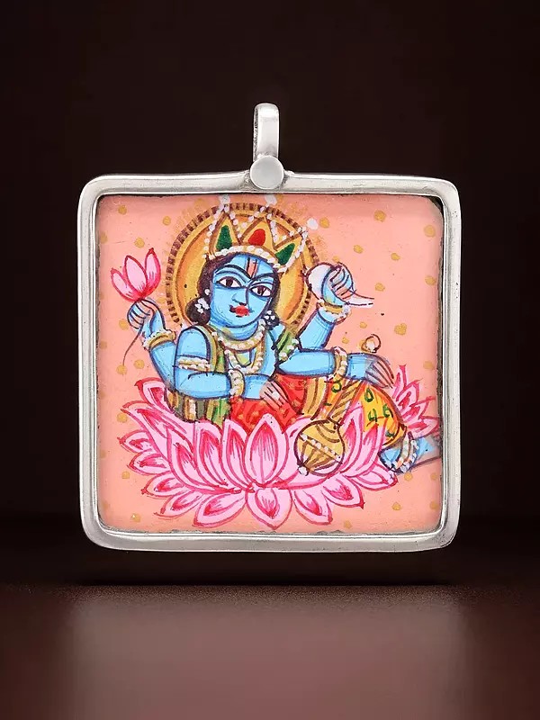 Square Shape Hand-Painted Lord Vishnu Pendant