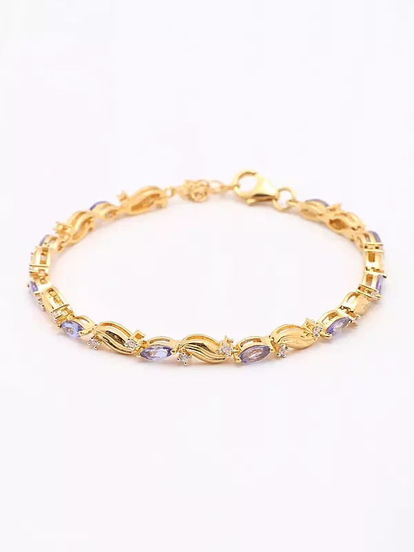 Marquise Cut Tanzanite Wave Link Bracelet with Cubic Zirconia