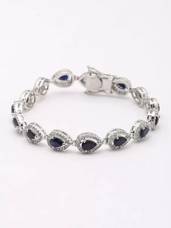Pear Shape Faceted Blue Sapphire Bracelet with Cubic Zirconia