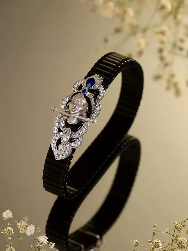 Elastic Bracelet (Adjustable) with Sterling Silver Fluting Krishna