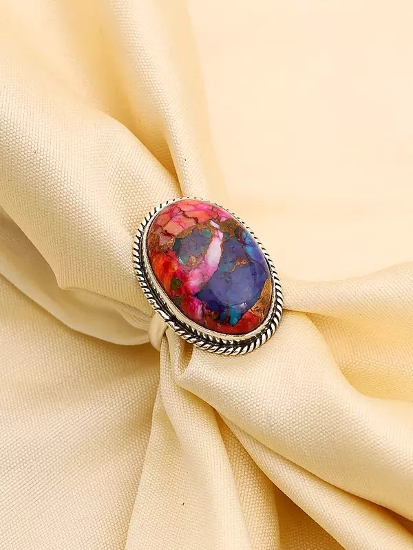 Oval Cut Pink Oyster Copper Turquoise Ring
