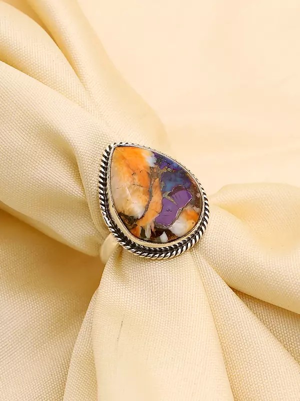 Teardrop Shape Purple Oyster Copper Turquoise Ring