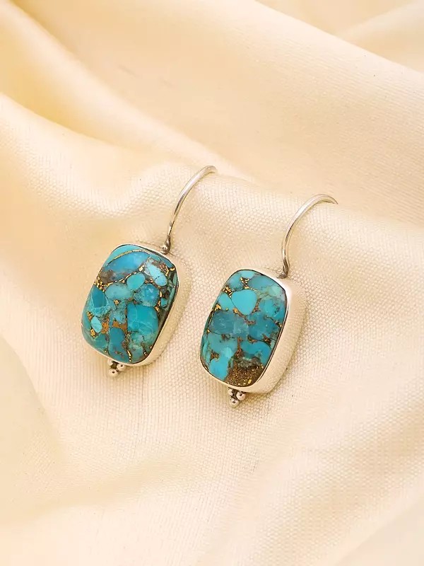 Rectangular Shape Tibetan Copper Turquoise Hook Earrings