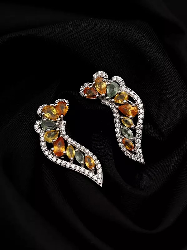 Wing-Shaped Earrings with Faceted Tourmaline Gemstone