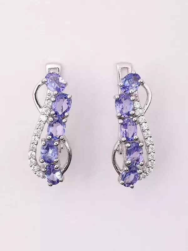 Soft Curved Faceted Tanzanite and Cubic Zirconia Earrings