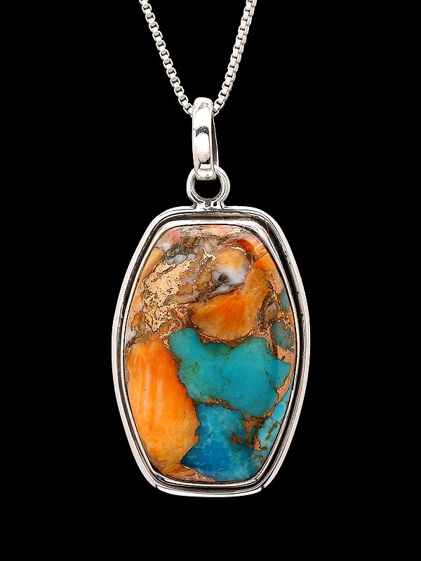 Barrel-Shaped Oyster Copper Turquoise Pendant